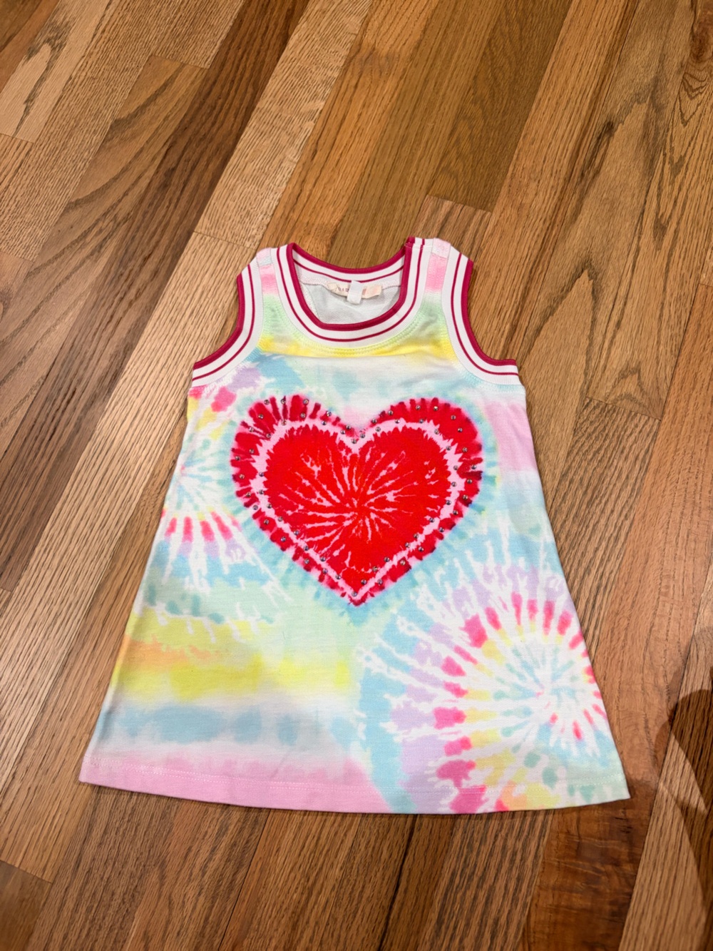 Baby Sara toddler girl racerback tie dye heart dress with rhinestone accent